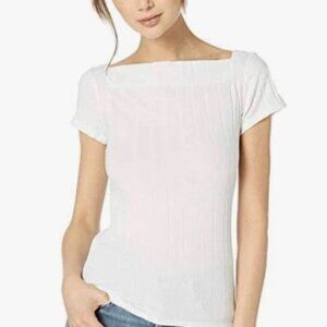 Free People We The Free Women's Ivory Ahoy Ribbed Boat Neck Shirt Tee L NWT $58